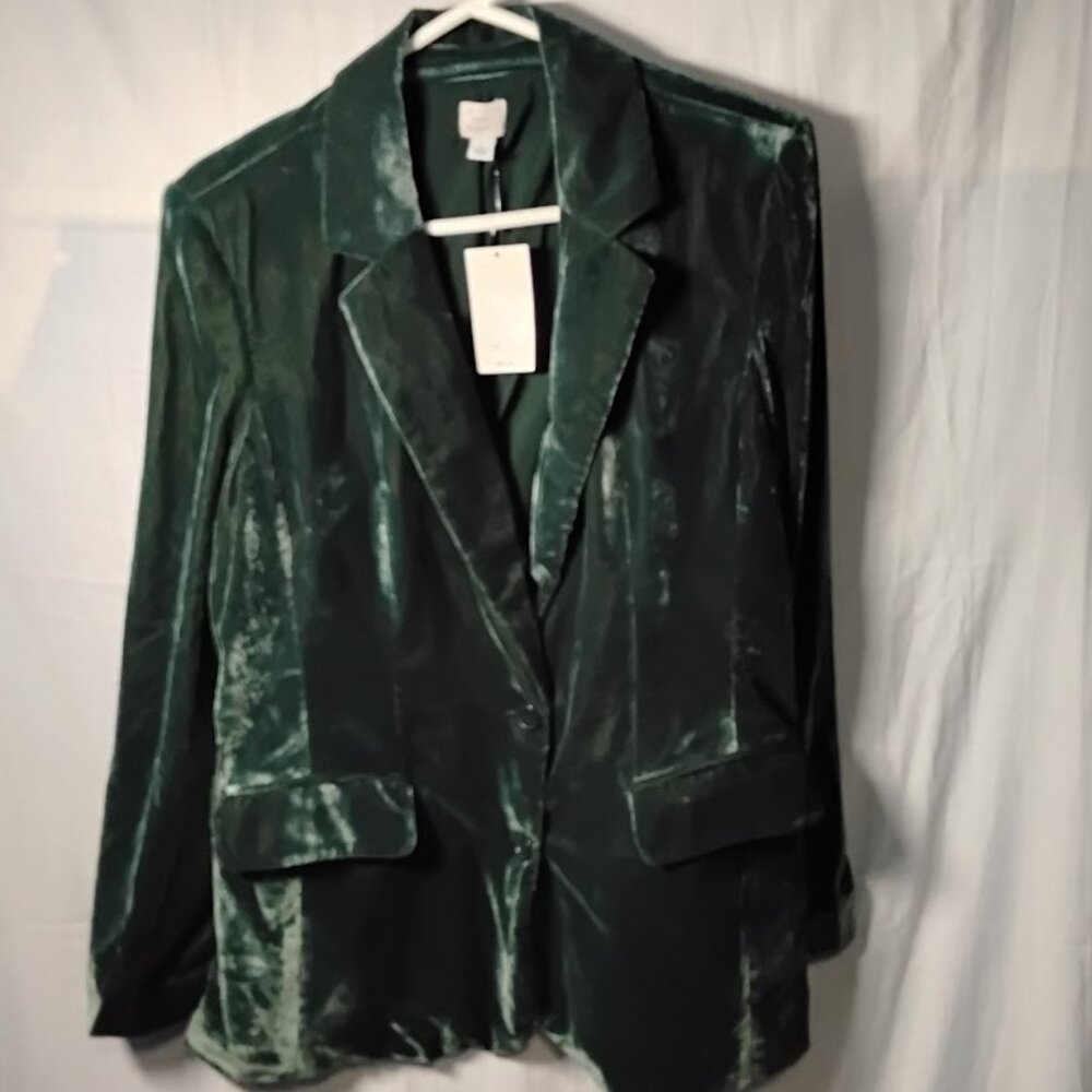 NWT a new day Womens Forest Green Velour Blazer size L